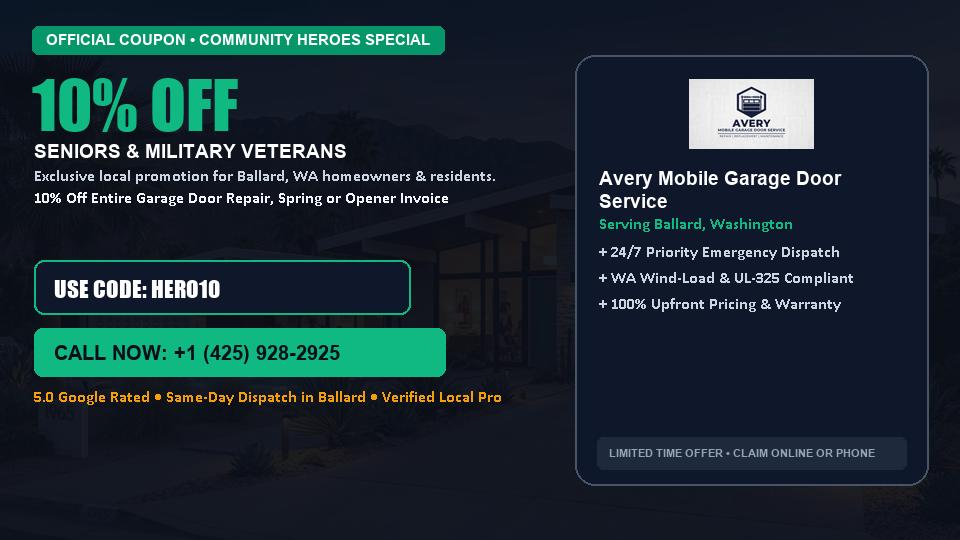 10% OFF Senior, Military & First Responder Discount in Ballard, WA - Avery Mobile Garage Door Service